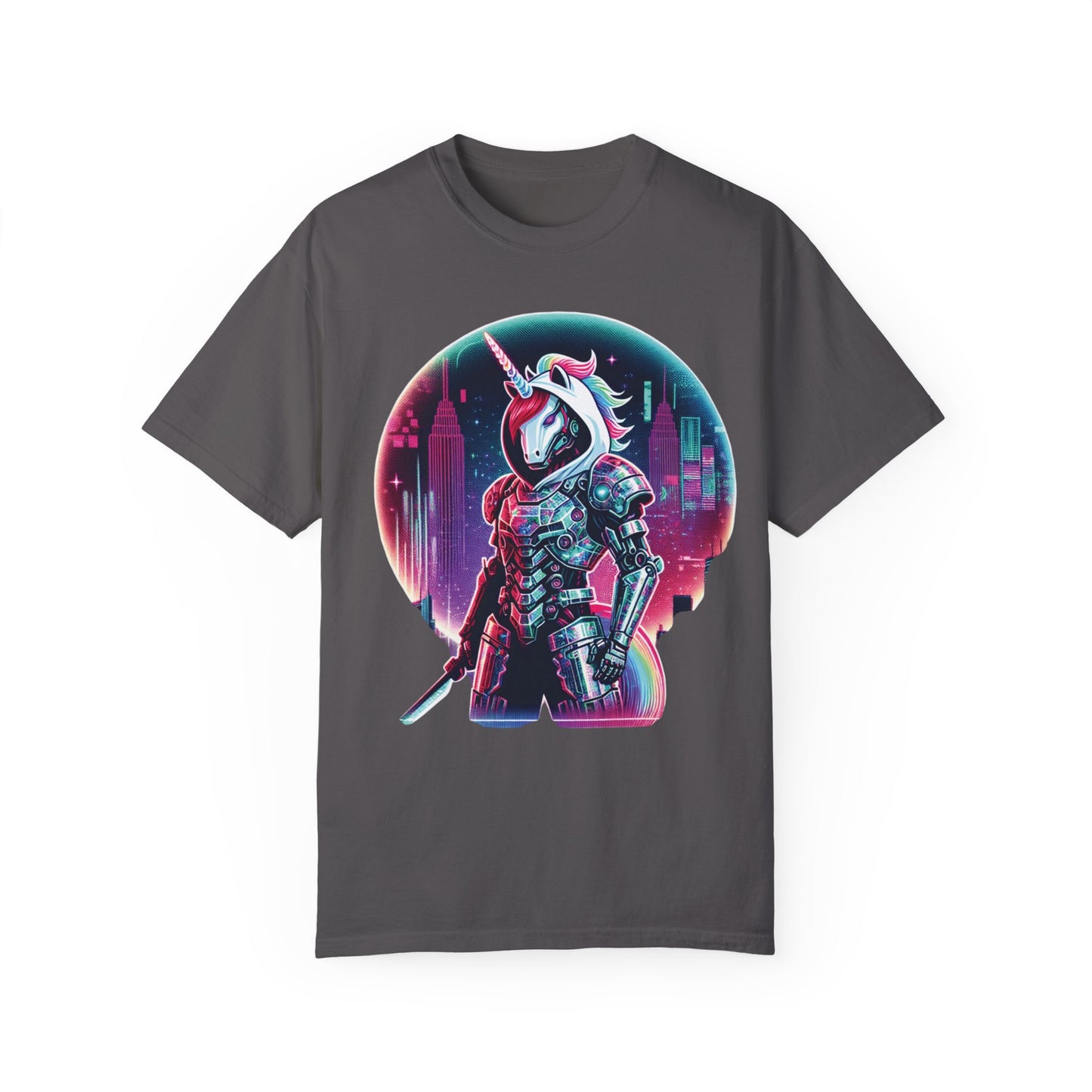 Cyber Unicorn Unisex Garment-Dyed T-Shirt | Retro Futuristic Design