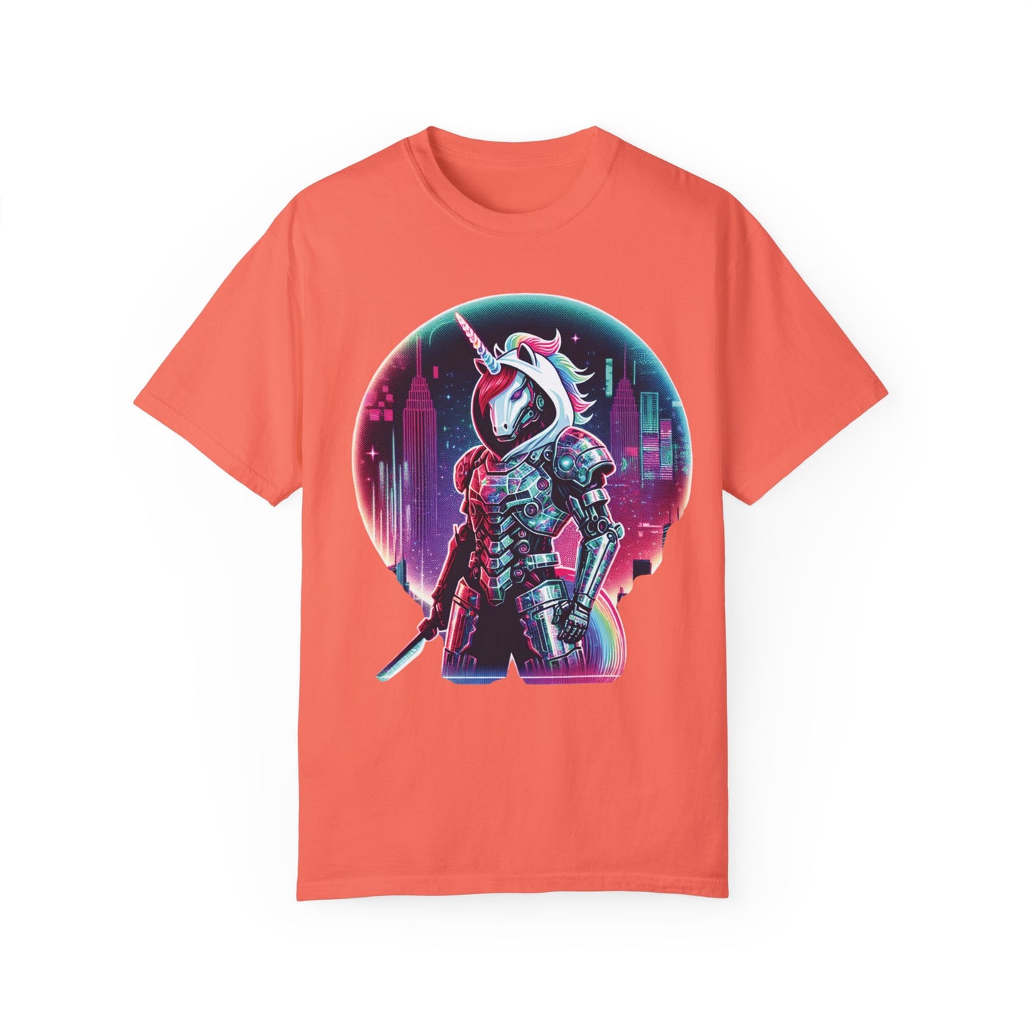 Cyber Unicorn Unisex Garment-Dyed T-Shirt | Retro Futuristic Design