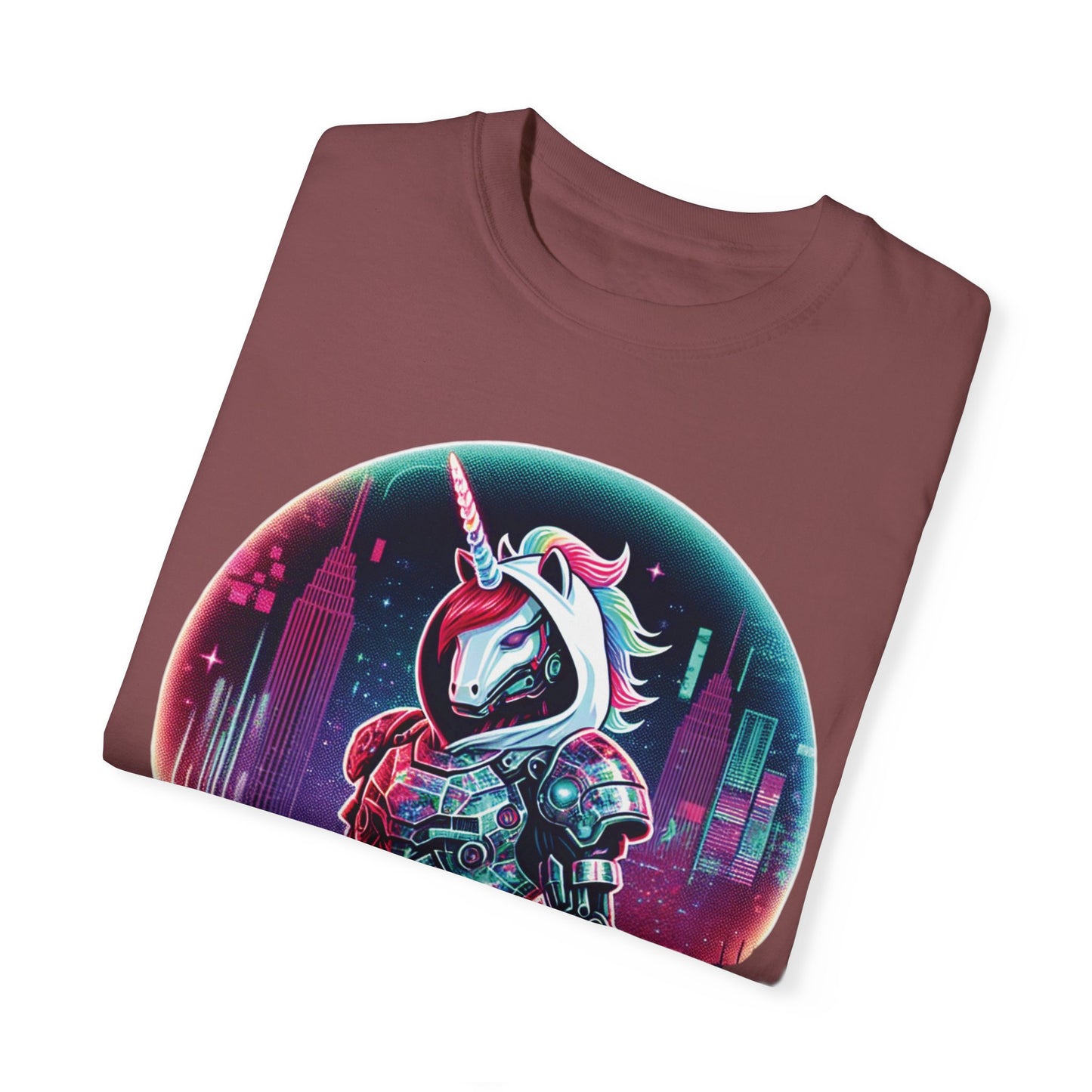 Cyber Unicorn Unisex Garment-Dyed T-Shirt | Retro Futuristic Design