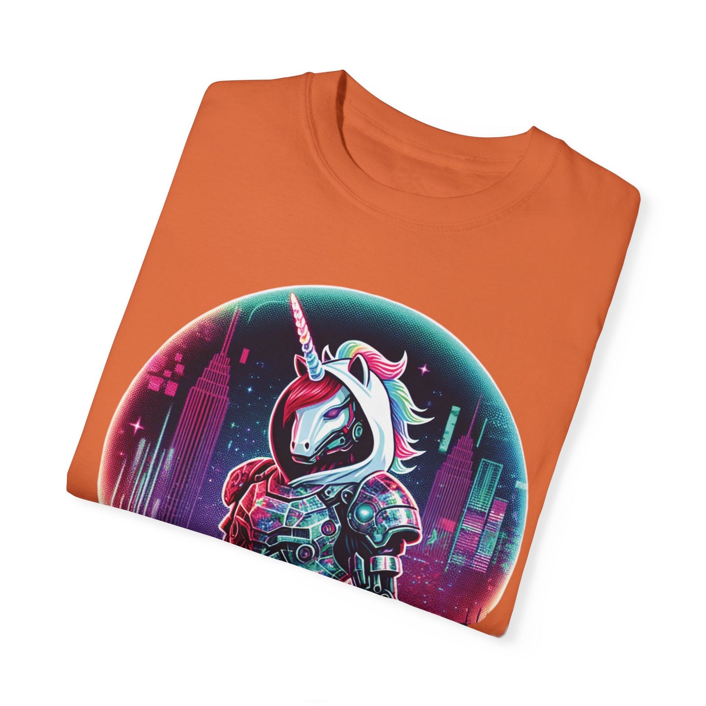 Cyber Unicorn Unisex Garment-Dyed T-Shirt | Retro Futuristic Design