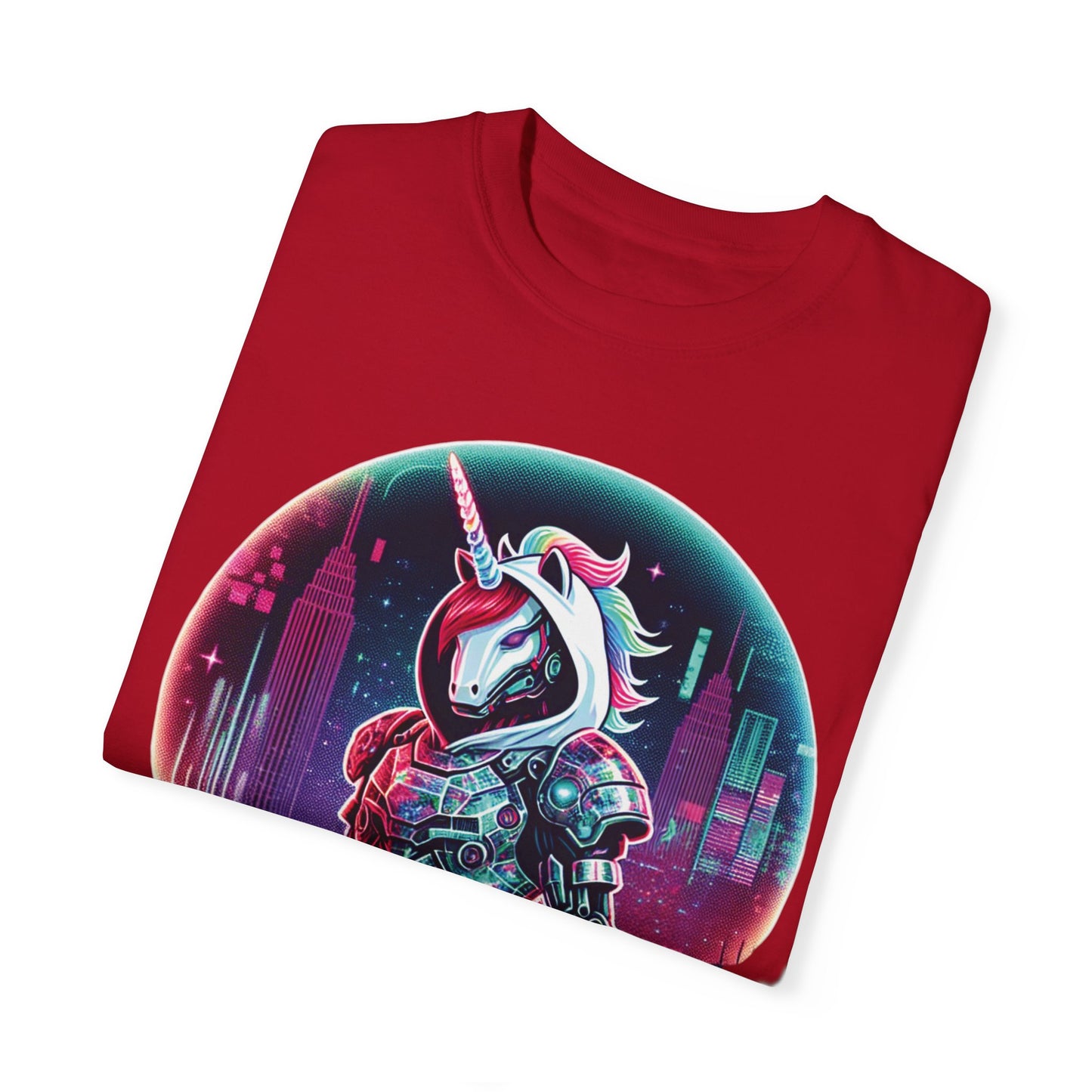 Cyber Unicorn Unisex Garment-Dyed T-Shirt | Retro Futuristic Design