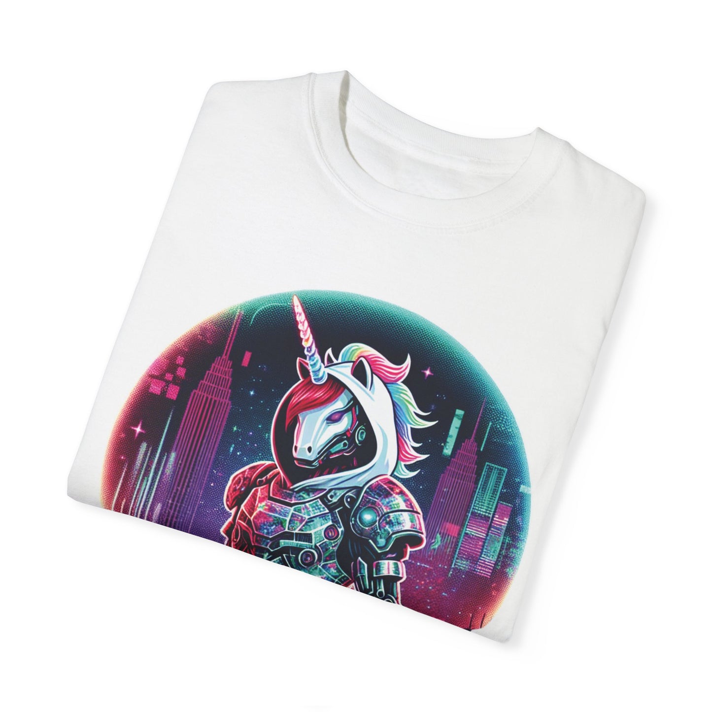 Cyber Unicorn Unisex Garment-Dyed T-Shirt | Retro Futuristic Design