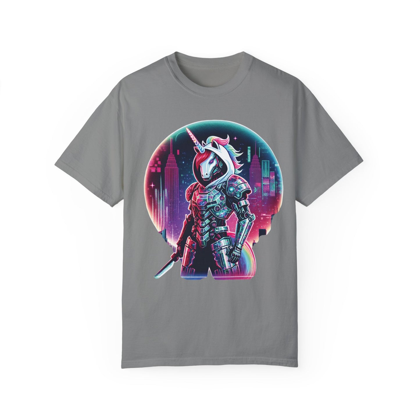 Cyber Unicorn Unisex Garment-Dyed T-Shirt | Retro Futuristic Design