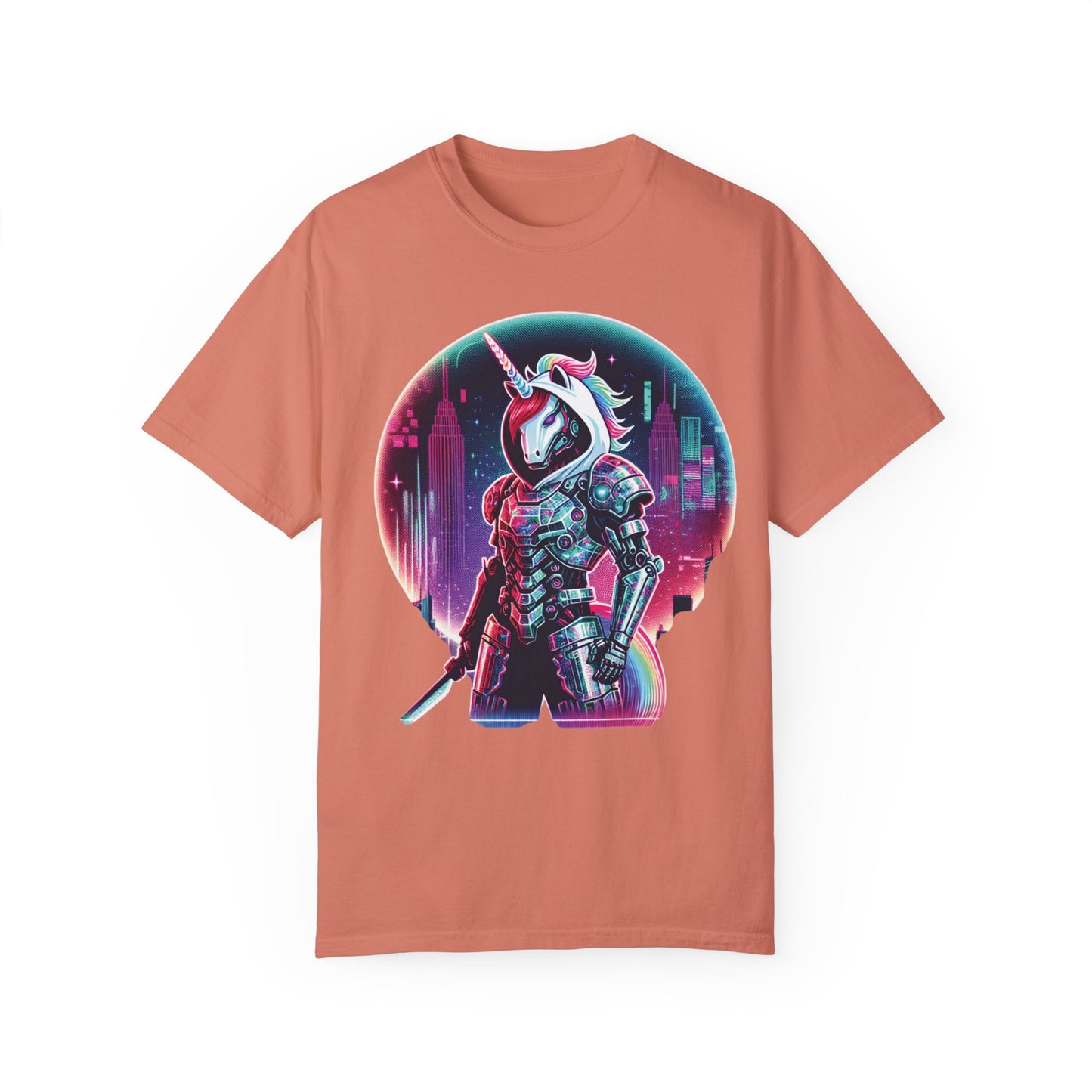 Cyber Unicorn Unisex Garment-Dyed T-Shirt | Retro Futuristic Design