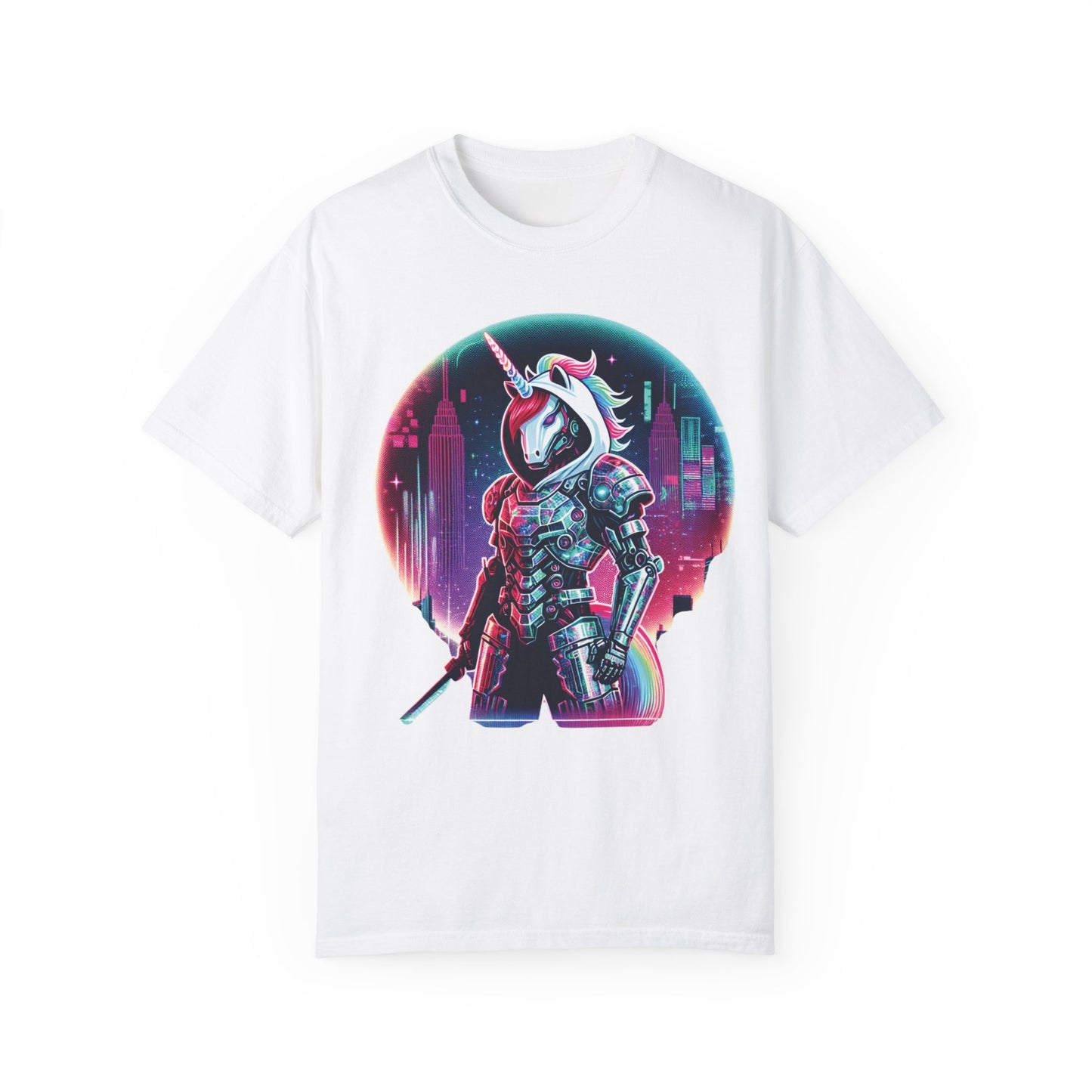 Cyber Unicorn Unisex Garment-Dyed T-Shirt | Retro Futuristic Design