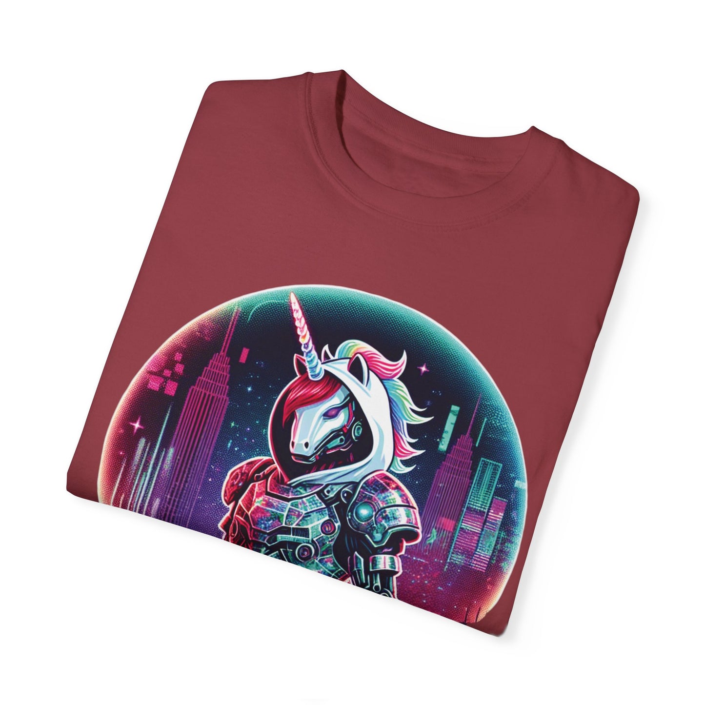 Cyber Unicorn Unisex Garment-Dyed T-Shirt | Retro Futuristic Design