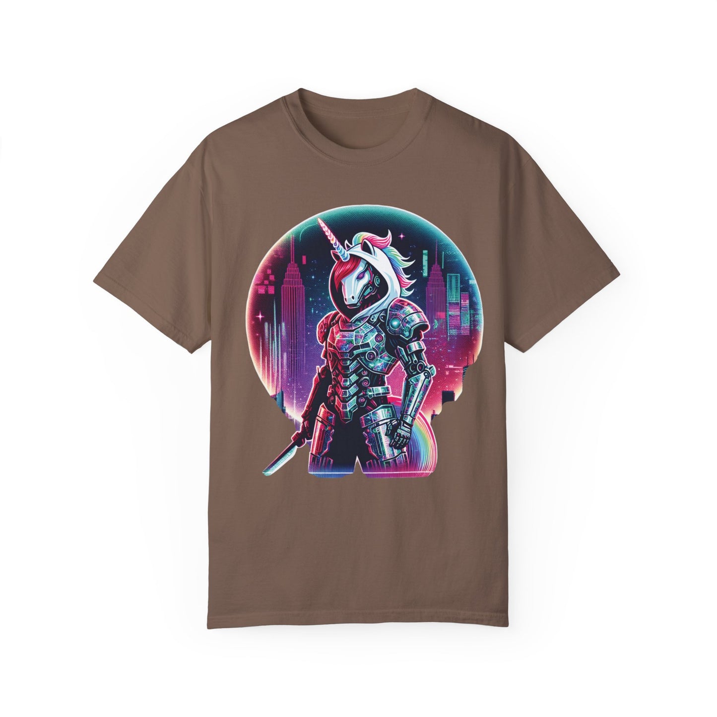 Cyber Unicorn Unisex Garment-Dyed T-Shirt | Retro Futuristic Design