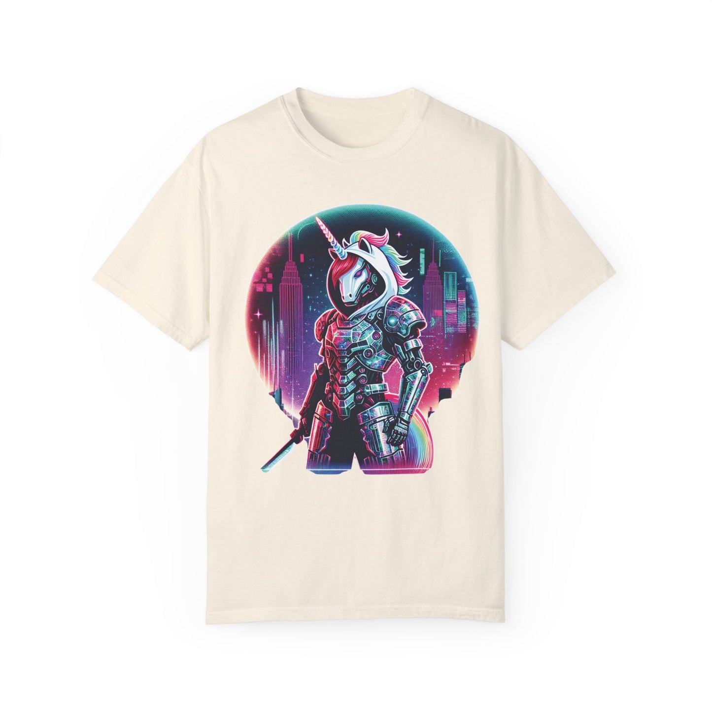 Cyber Unicorn Unisex Garment-Dyed T-Shirt | Retro Futuristic Design