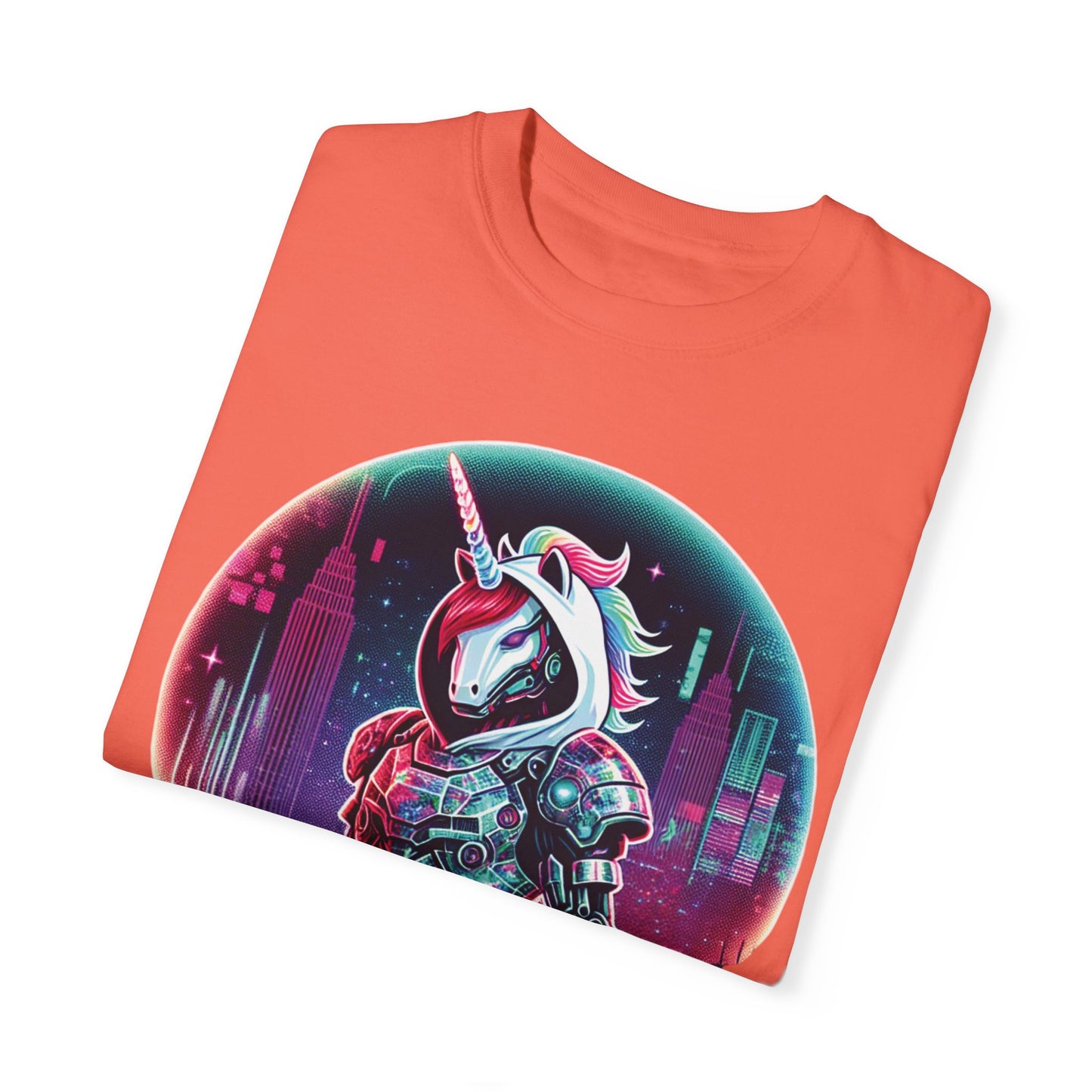 Cyber Unicorn Unisex Garment-Dyed T-Shirt | Retro Futuristic Design