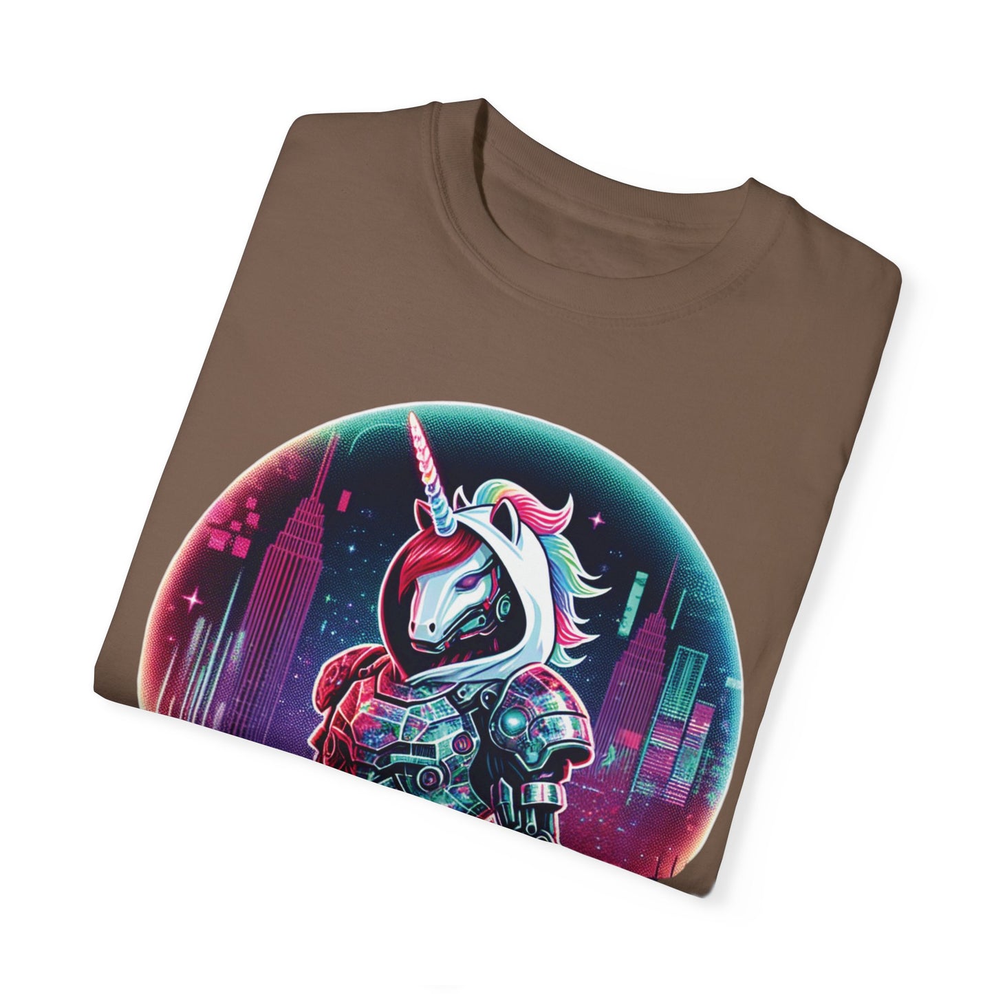 Cyber Unicorn Unisex Garment-Dyed T-Shirt | Retro Futuristic Design